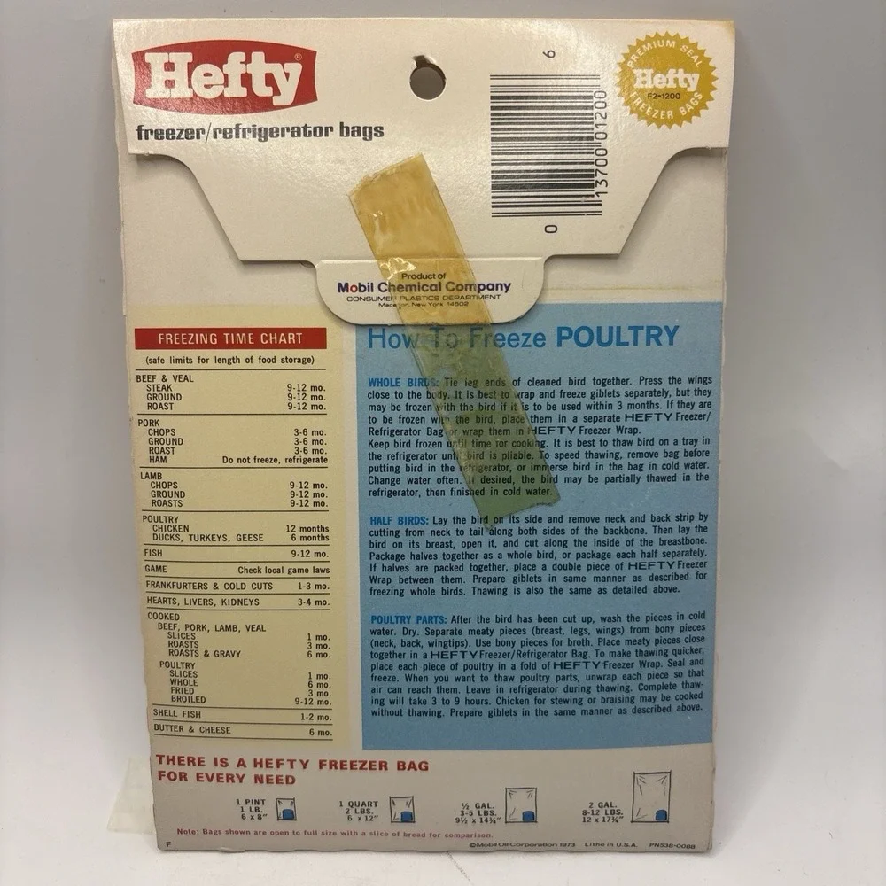 Vtg 70s HEFTY Freezer Refrigerator Bags Clear 1/2 Quart Food Lot Of 6 Prop NOS